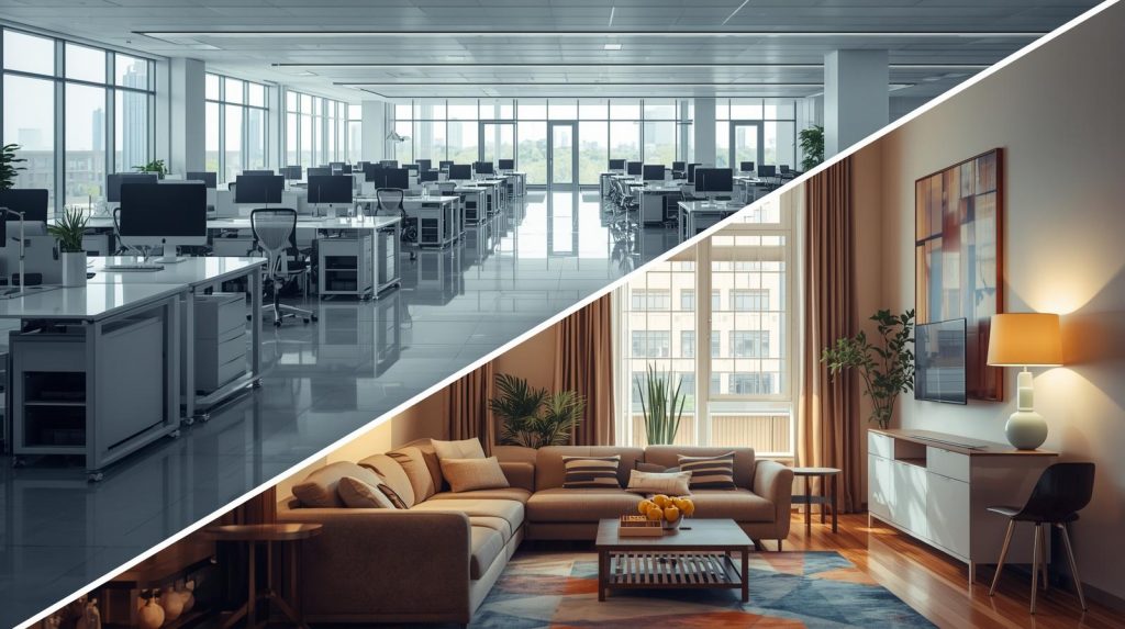 Splitscreen diagonal Büroreinigung und Privathaushalt